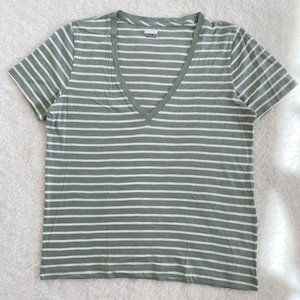 Madewell, NWOT, Whisper Cotton V-Neck Tee Grayish-green & White Stripe